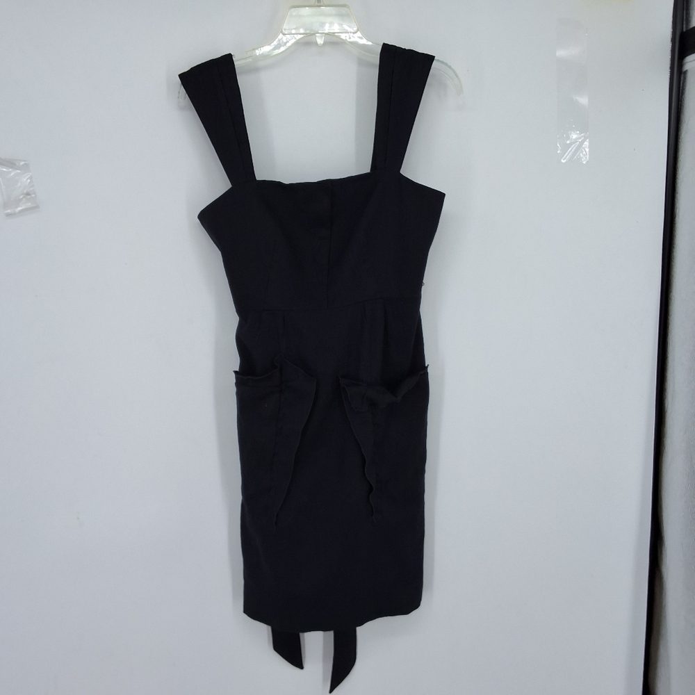 Tahari Sz 6 Black Sheath Midi Dress Square Neck Sleeveless